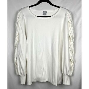 Chico's Pearl Braided Long Sleeve Sweater‎ Ivory Rayon Blend Women Size 3 XL
